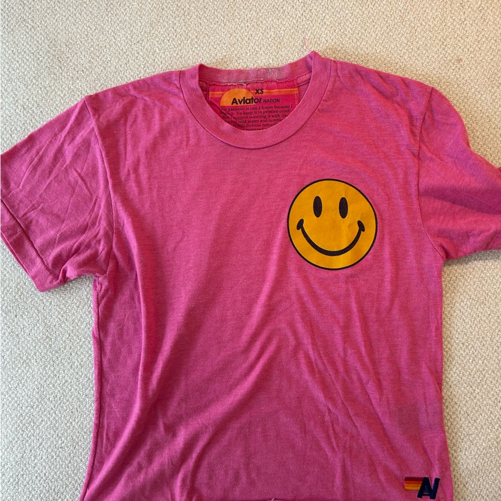 Aviator Nation Pink and Yellow Smiley Face Tee